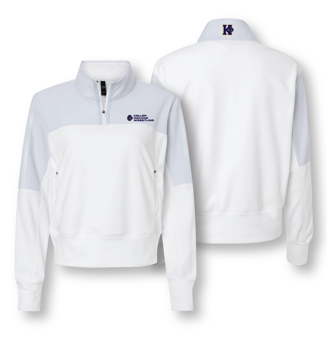 K-Stack Womens 1/4 Zip Fleece Pullover by adidas in White/Lt Blue