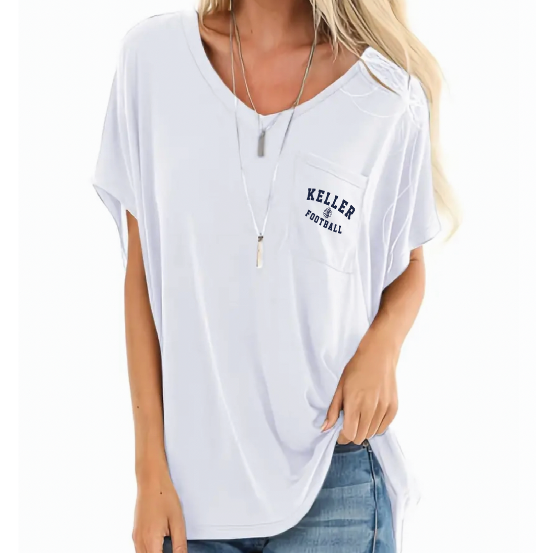 Game Day Loose SS V-neck Pocket Tee in White
